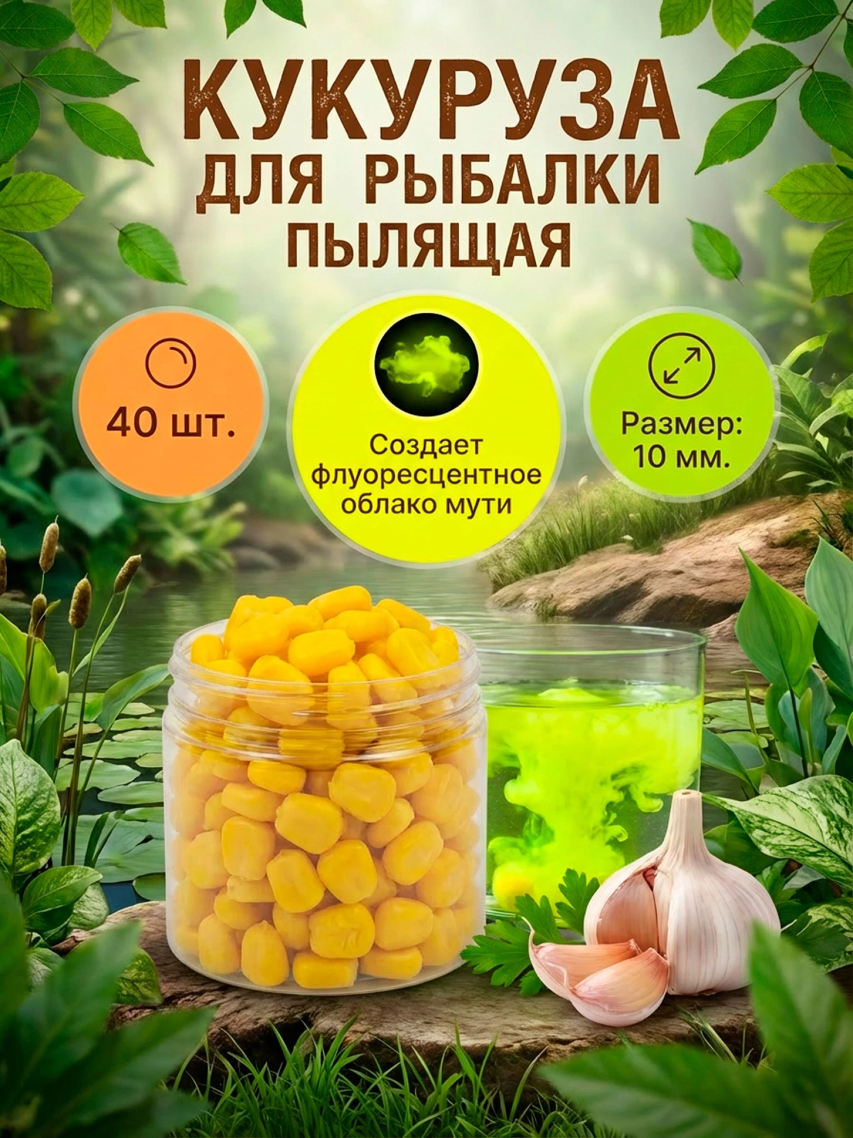 Силиконовая кукуруза поп ап/pop-up приманка плавающие бойлы FisherPro 10мм, Аромат: Чеснок, рыболовная насадка на крючок, искусственная наживка для рыбалки на карпа
