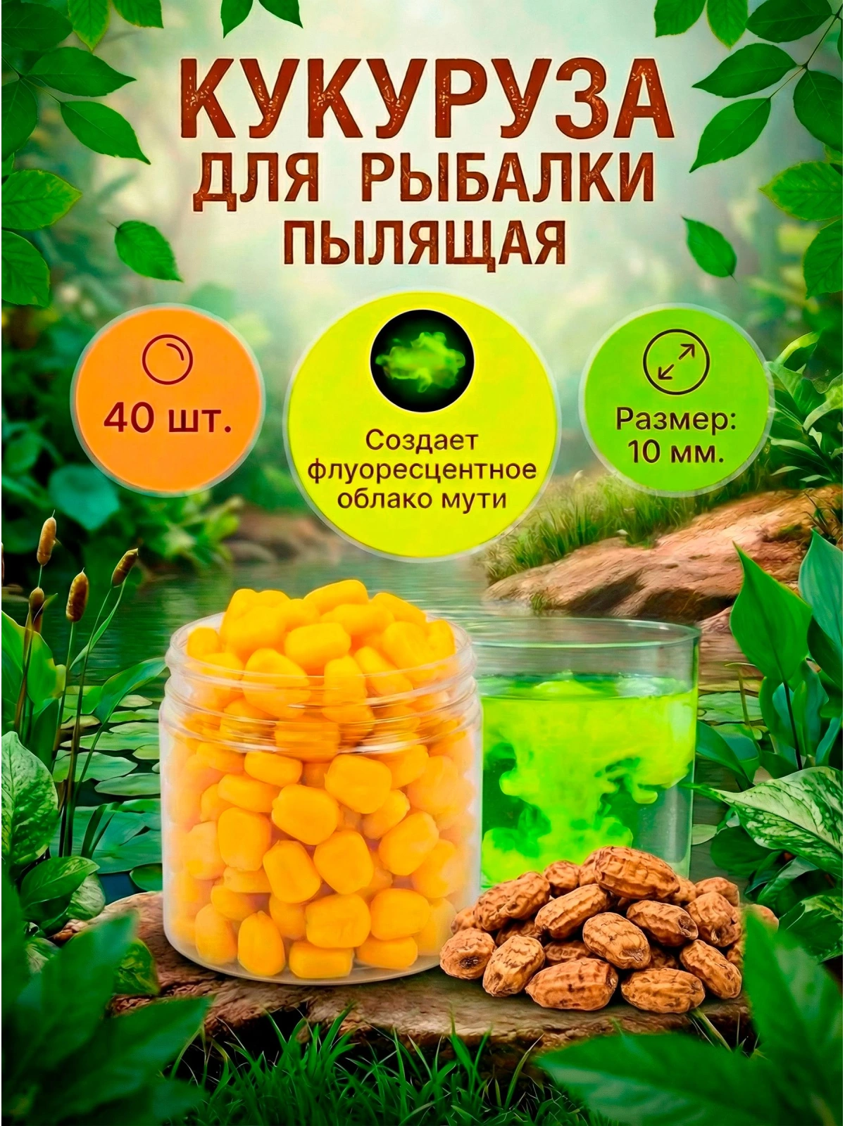 Силиконовая кукуруза поп ап/pop-up приманка плавающие бойлы FisherPro 10мм, Аромат: Тигровый орех, рыболовная насадка на крючок, искусственная наживка для рыбалки на карпа