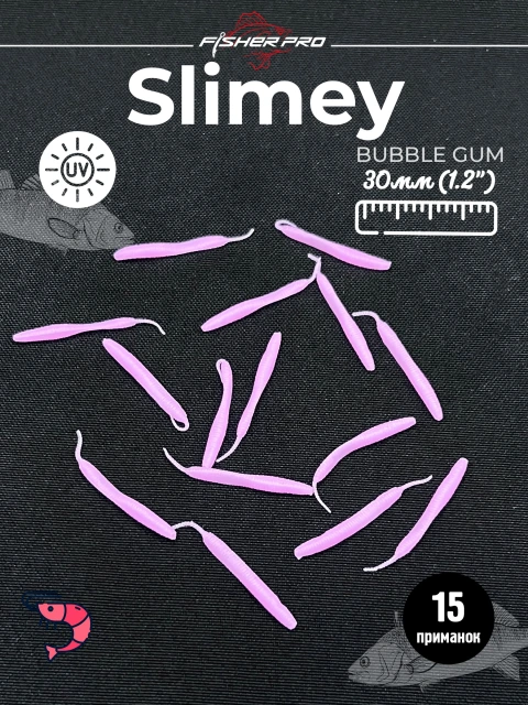 FisherPro Slimey 1,2" (30 мм), цвет: Bubble Gum, 15 шт - мягкие приманки для микроджига, наноджига, мормышинга силиконовые приманки