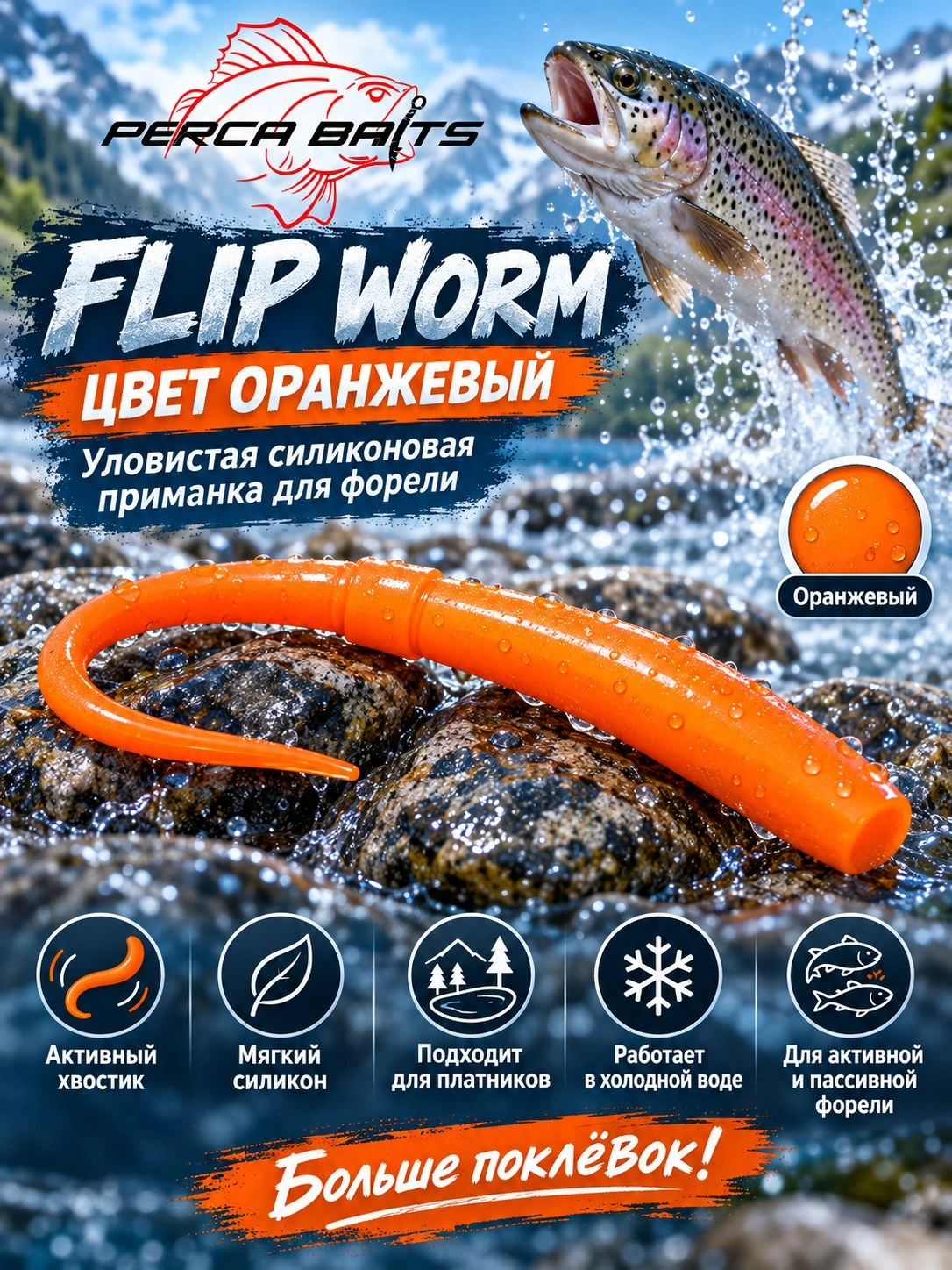 Flip Worm 60 мм (2.3"), цвет Оранжевый