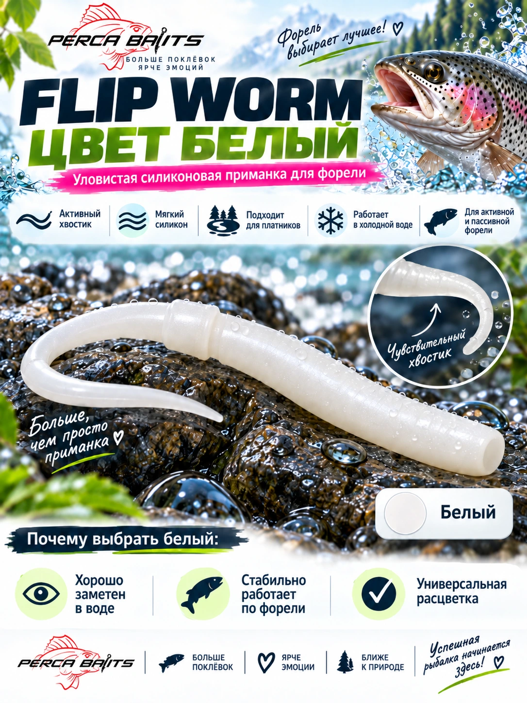 Flip Worm 2.3'' (60 мм), цвет: Белый